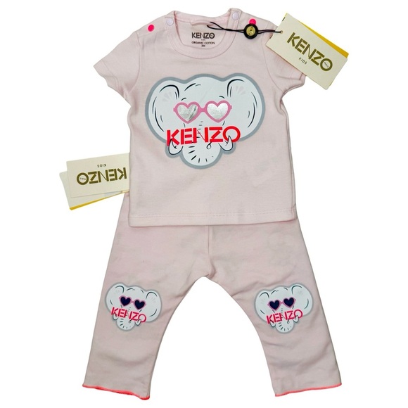 NWT KENZO Baby Elephant Logo 2 Piece Set Top Leggings Pink Reversible Size 3M - Picture 1 of 16